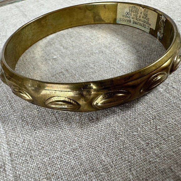 Vintage Genuine Brass Embossed Design Bangle Bracelet Handmade 8.25" - Picture 8 of 8